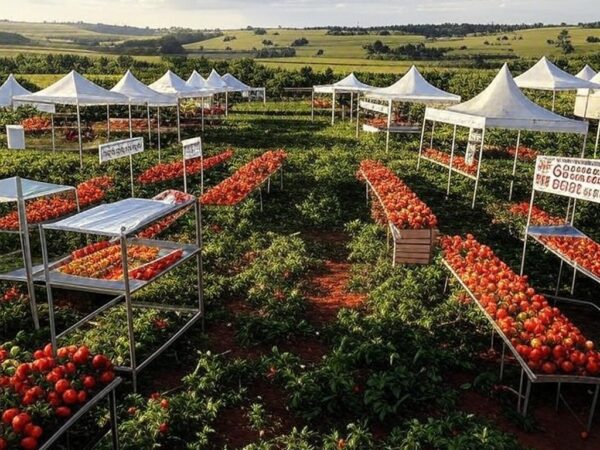 Feira do Trabalho e do Campo em Brazlândia com estandes de vagas de emprego e capacitação no setor rural.