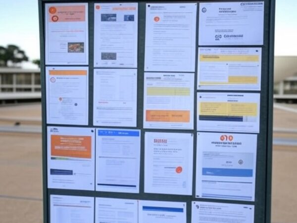 Quadro de avisos com anúncios de vagas de emprego em Brasília, Distrito Federal.