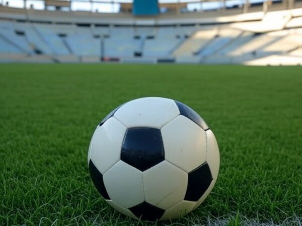 Campo de futebol no Brasil com bola solitária, representando saída de Lucas Paquetá do West Ham.