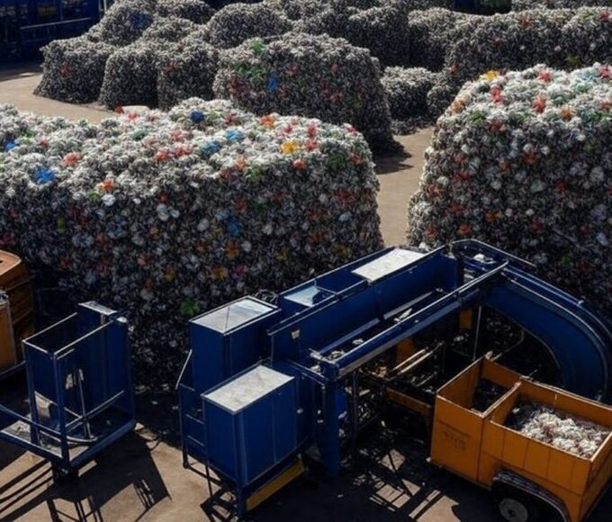 Complexo de reciclagem moderno no DF com equipamentos de triagem e materiais recicláveis, representando investimento de R$ 5,268 milhões do GDF.