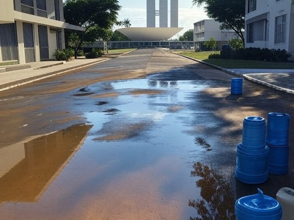 Paisagem urbana em Brasília com medidas de prevenção à dengue, ilustrando redução de 96% nos casos em 2025.