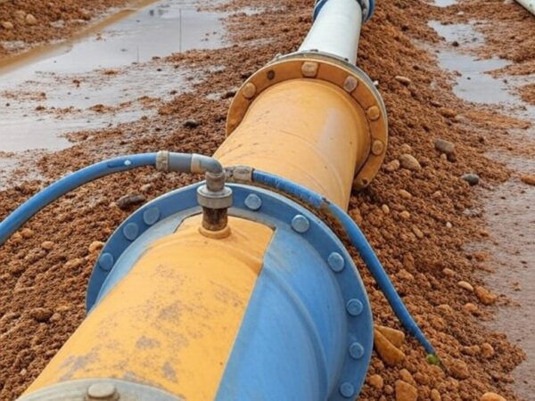 Rua na Asa Norte de Brasília com tubulações de água em manutenção, indicando suspensão de fornecimento pela Caesb.