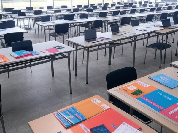 Sala de capacitação do Projeto Protagonista da Casa em Brasília, com materiais educativos para mulheres no DF.