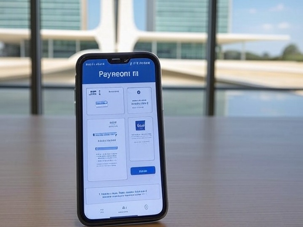 Smartphone com site falso de pagamento de contas de água, alertando para golpes online no DF, ao fundo arquitetura de Brasília.