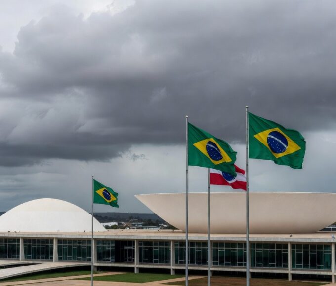 Fachada da Câmara Legislativa do DF sob céu nublado, representando falhas na proteção a mulheres e idosos no Distrito Federal.
