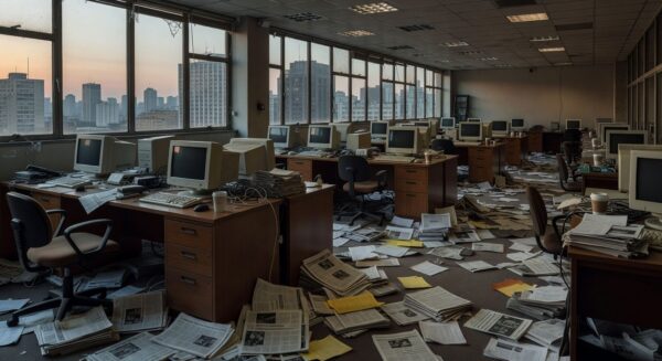 Tela de computador com alerta de falta de dados factuais e risco de fake news em redação brasileira.