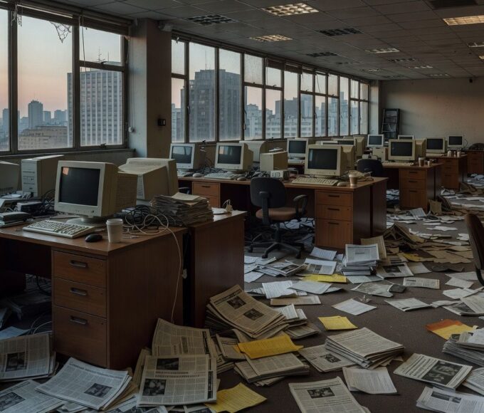 Tela de computador com alerta de falta de dados factuais e risco de fake news em redação brasileira.