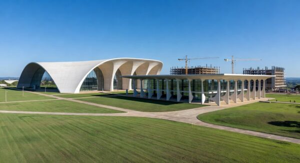 Campus universitário em Brasília, Distrito Federal, ilustrando o aumento de 77% em matrículas no ensino superior público com expansão da UnDF.