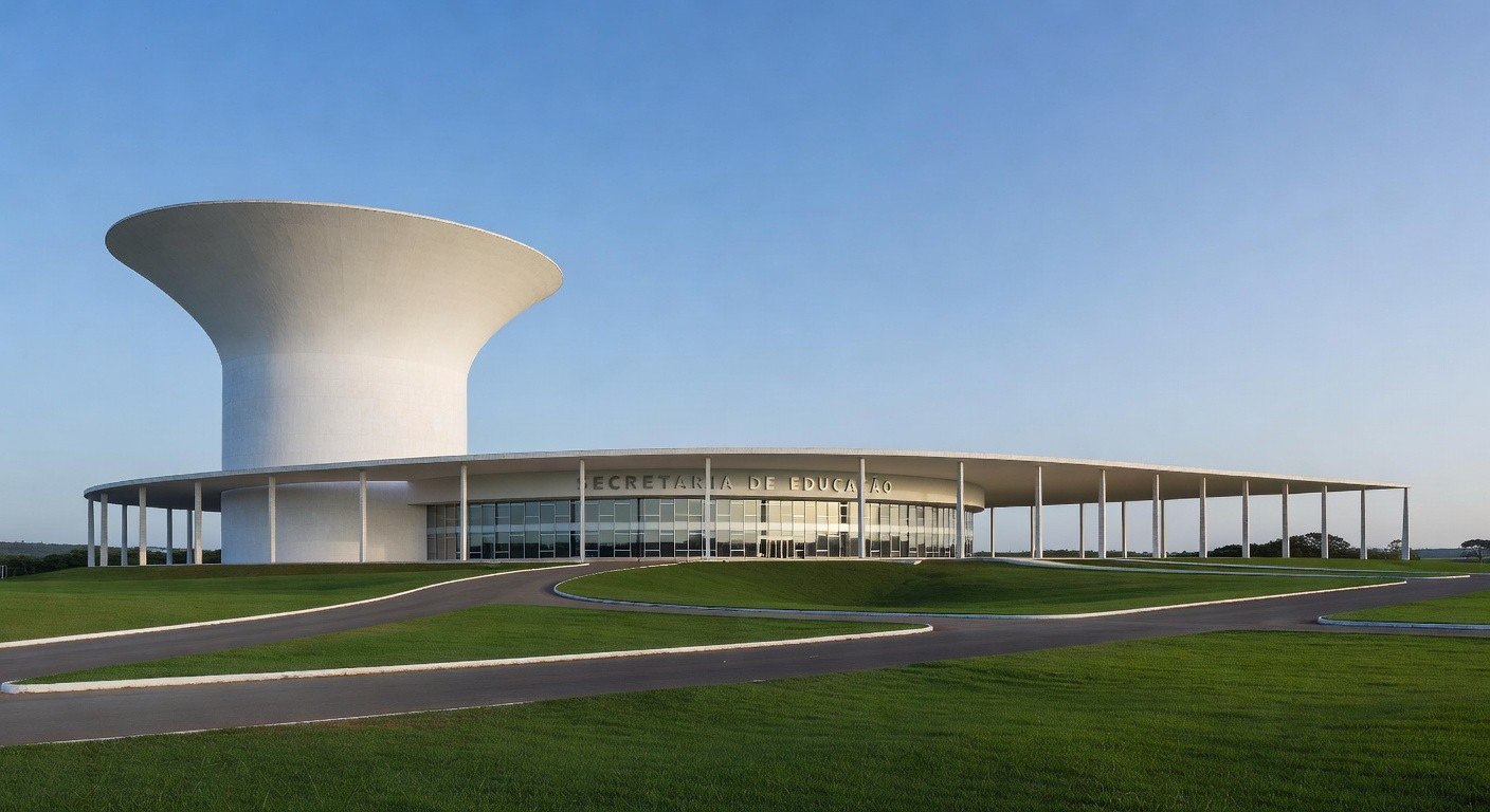 Edifício da Secretaria de Educação no DF, Brasília, representando investigação sobre irregularidades.
