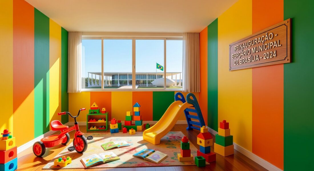 Berçário do Buriti reinaugurado com melhorias pelo GDF em Brasília, mostrando ambiente infantil moderno e reformado.