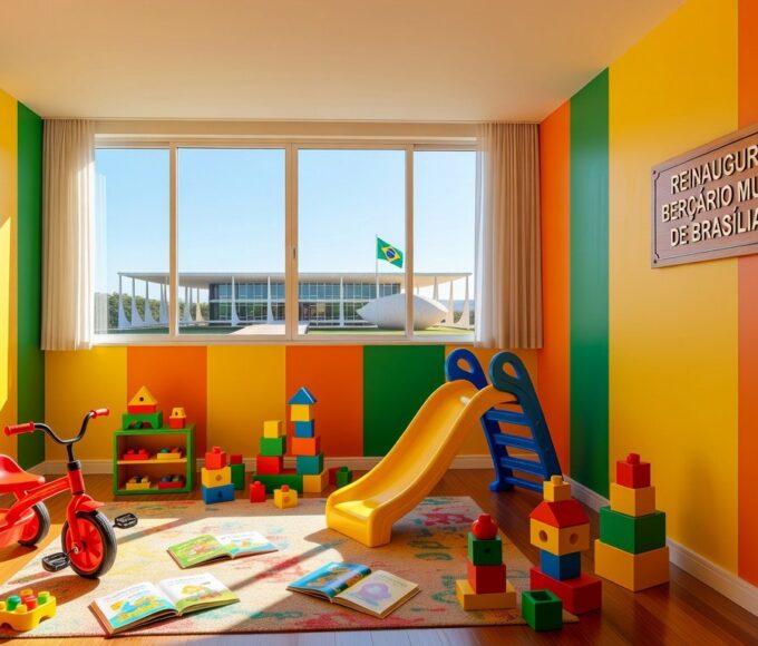 Berçário do Buriti reinaugurado com melhorias pelo GDF em Brasília, mostrando ambiente infantil moderno e reformado.