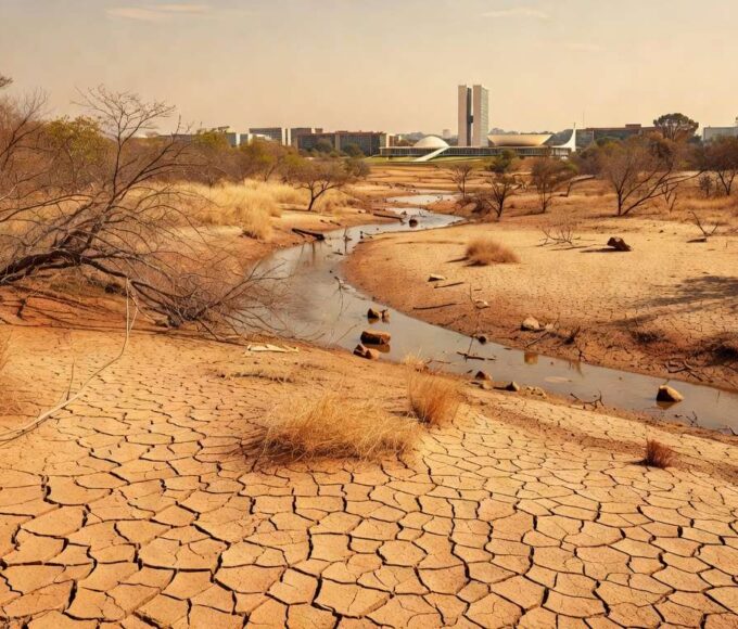 Paisagem degradada no Cerrado com nascentes secas, destacando perda ambiental no Brasil.