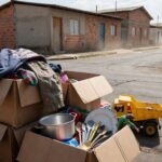 Caixas de doações para campanha Casa que Abraça do TJDFT, ajudando famílias realocadas em Ceilândia.