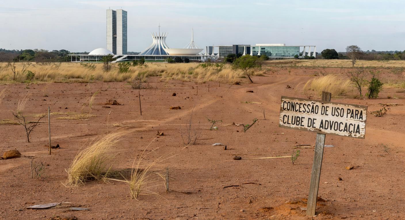 Terreno em Brasília concedido pelo GDF ao Clube da Advocacia da OAB-DF, vista ampla com arquitetura local.