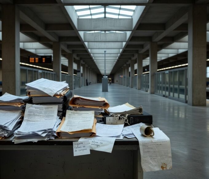 Estação de metrô vazia em Brasília, representando falhas crônicas em aquisições e riscos de atrasos no Metrô-DF.