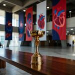 Troféu de prêmio ABTO para pesquisa da UnDF sobre doação de órgãos em auditório de Brasília.