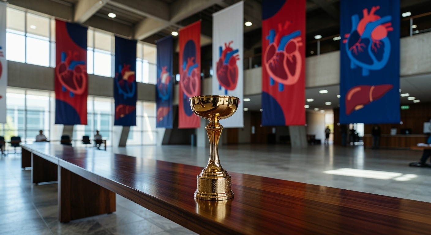 Troféu de prêmio ABTO para pesquisa da UnDF sobre doação de órgãos em auditório de Brasília.