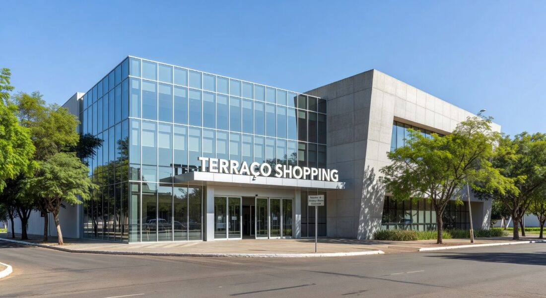 Fachada do Terraço Shopping em Brasília com indícios de serviços públicos essenciais do Na Sua Hora.