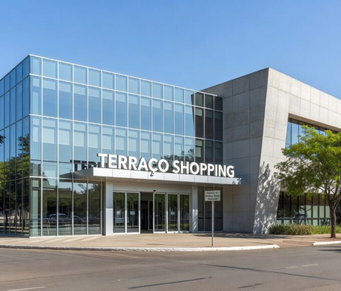 Fachada do Terraço Shopping em Brasília com indícios de serviços públicos essenciais do Na Sua Hora.