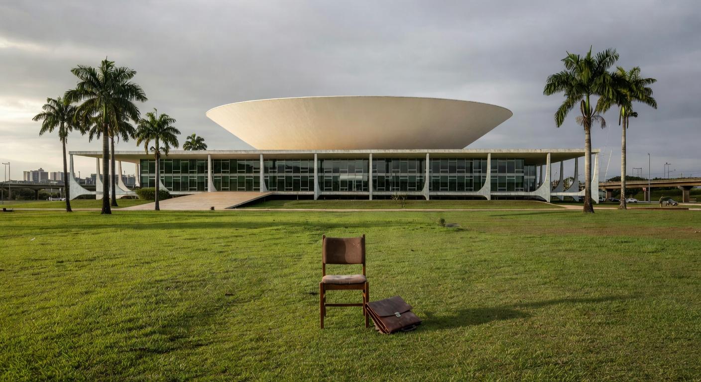 Edifício da Câmara Legislativa do DF com símbolos de descaso para idosos no mercado de trabalho.