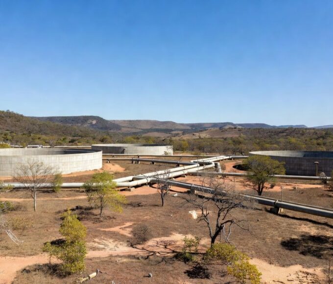 Reservatórios de água inaugurados em Sobradinho, com obras de saneamento no Distrito Federal, Brasil.