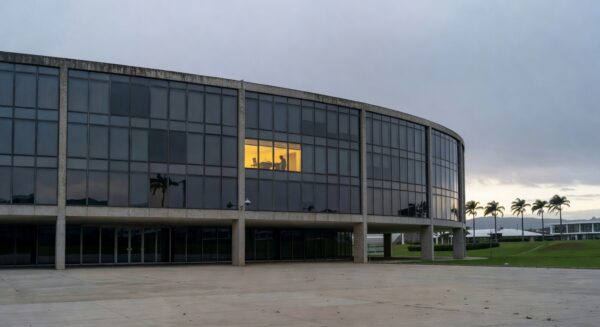 Sala de escritório na CLDF com computadores e cabos sugerindo investigação por grampo em Brasília.