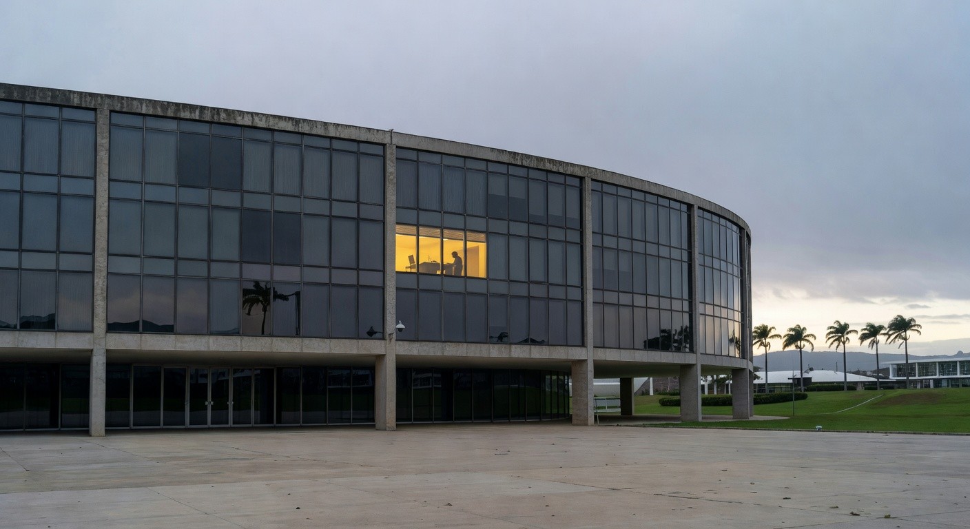 Sala de escritório na CLDF com computadores e cabos sugerindo investigação por grampo em Brasília.