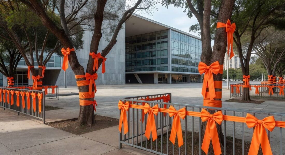 Laço laranja da campanha Maio Laranja contra abuso sexual infantil no DF
