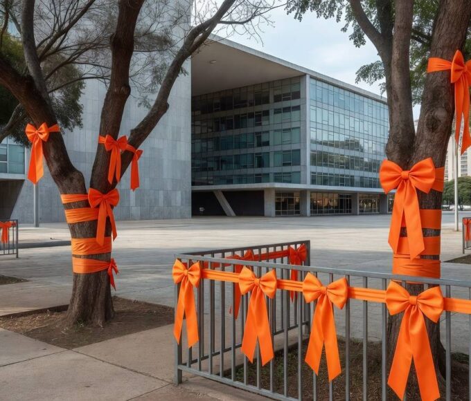 Laço laranja da campanha Maio Laranja contra abuso sexual infantil no DF