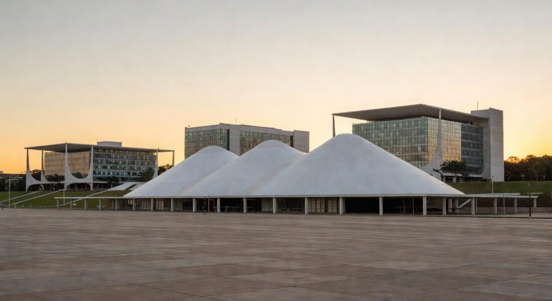 Congresso Nacional em Brasília ao pôr do sol, representando o 3º lugar no Ranking ICCA 2025