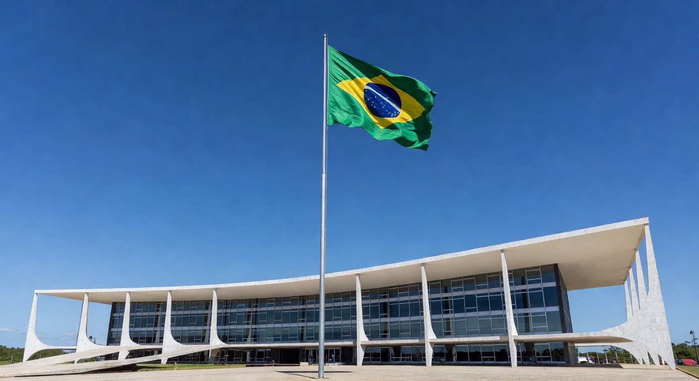 Edifício governamental em Brasília com bandeira do Brasil, simbolizando sanção do Dia dos Rolimistas no DF