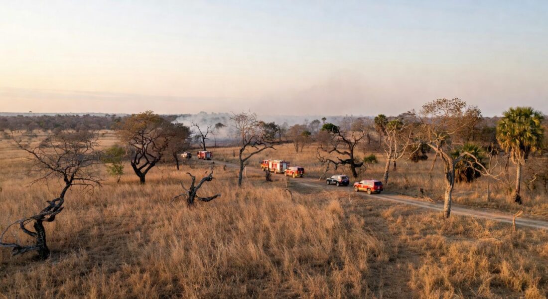 Paisagem do Cerrado com aceiros para prevenção de incêndios na Operação Verde Vivo