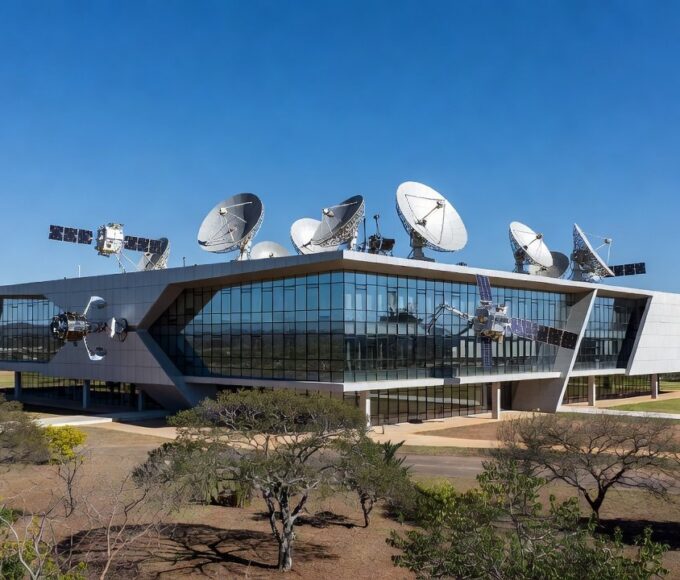 Complexo moderno do Hub de Inovação Aeroespacial da UnB em Brasília