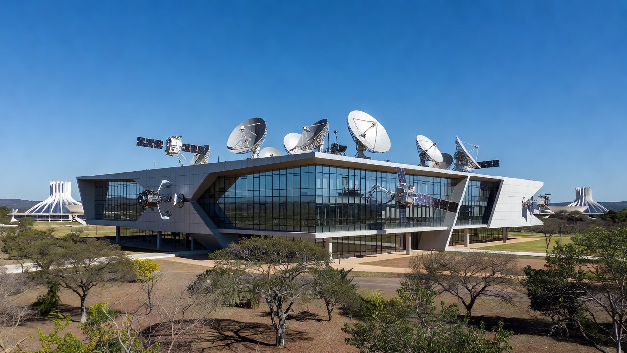 Complexo moderno do Hub de Inovação Aeroespacial da UnB em Brasília