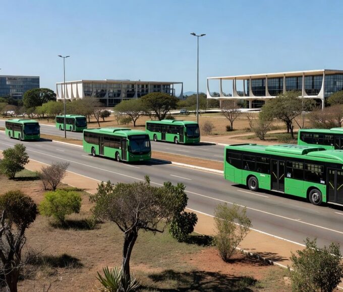 Ônibus elétricos circulando no transporte público de Brasília DF