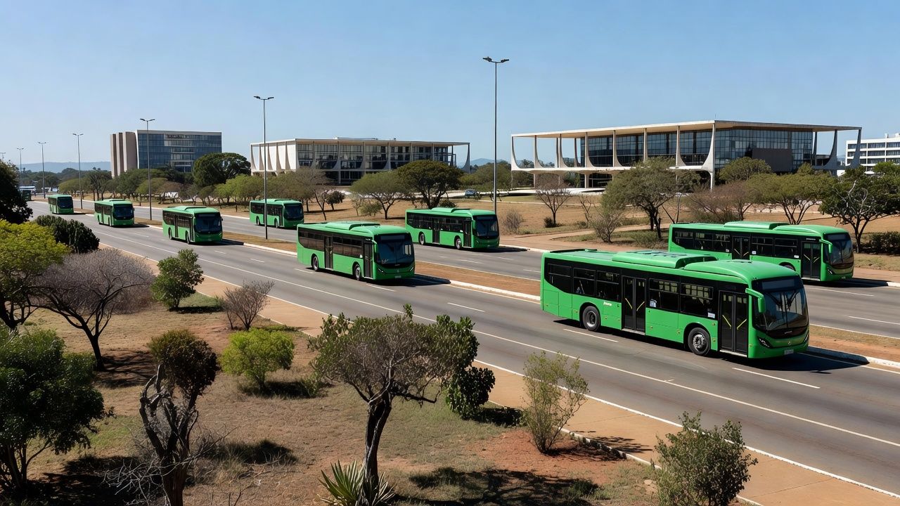 Ônibus elétricos circulando no transporte público de Brasília DF