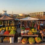 Feira do Trabalho e do Campo no Plano Piloto com produtos agrícolas e barracas.