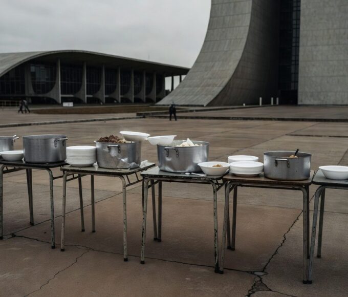 Cozinha comunitária com refeições gratuitas em meio à fome no DF