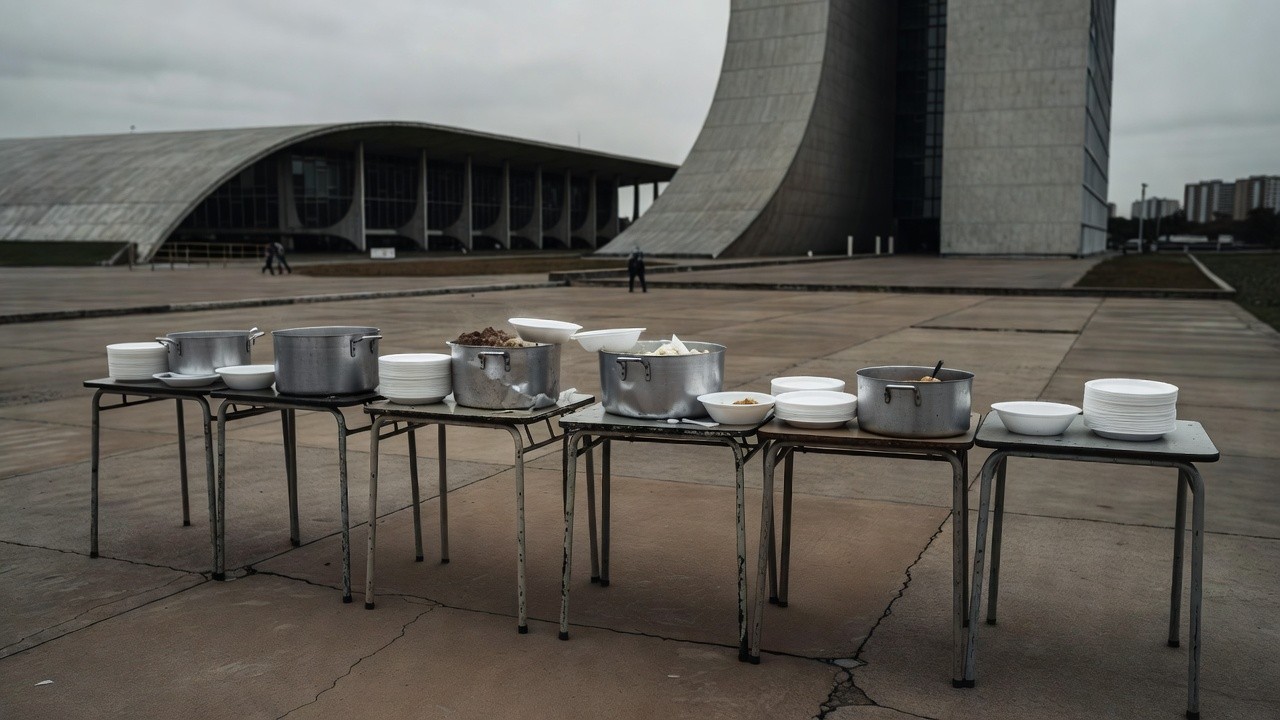Cozinha comunitária com refeições gratuitas em meio à fome no DF