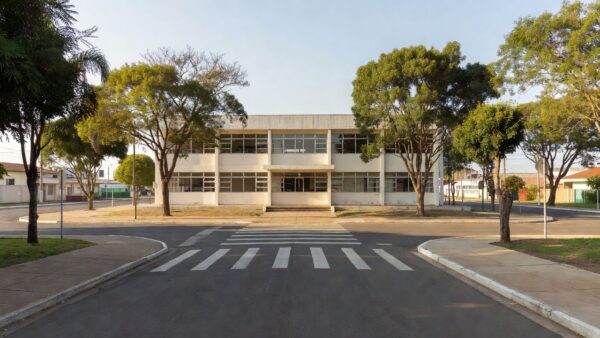 Escola e hospital em Brasília com rua para implantação de faixa elevada