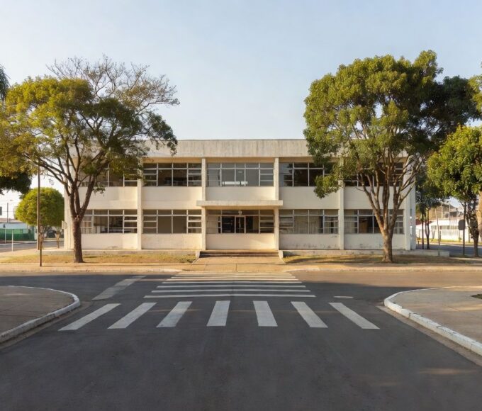 Escola e hospital em Brasília com rua para implantação de faixa elevada