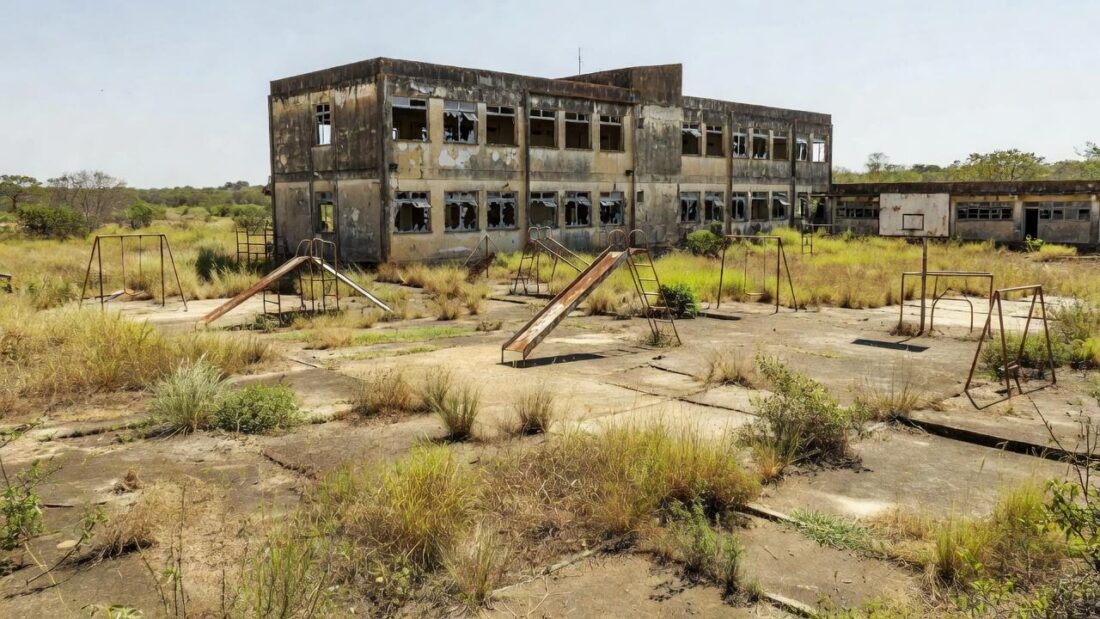 Escola pública deteriorada no DF evidenciando omissão histórica