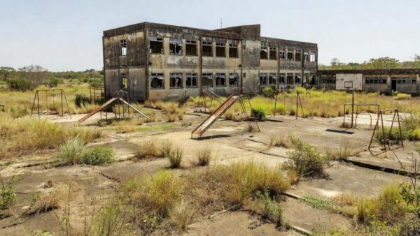 Escola pública deteriorada no DF evidenciando omissão histórica