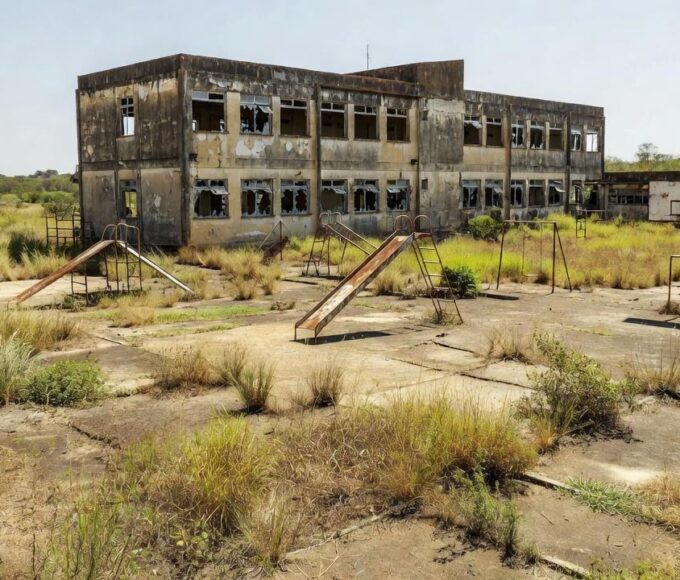 Escola pública deteriorada no DF evidenciando omissão histórica