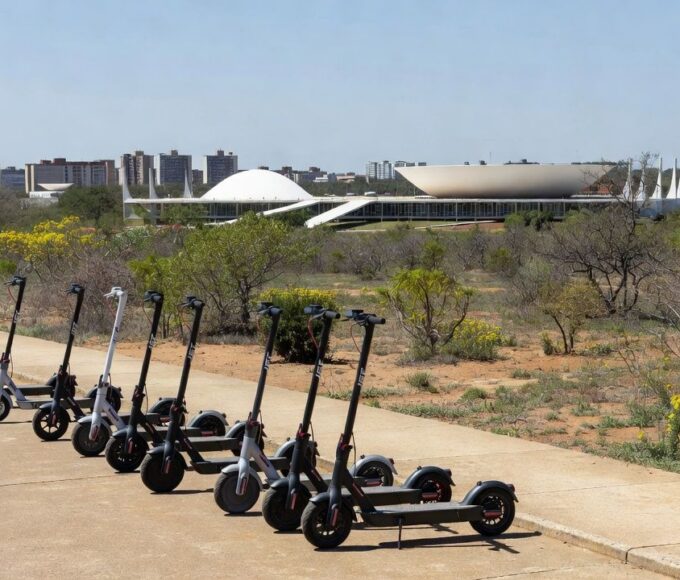Patínetes elétricos da JET em região urbana do Distrito Federal