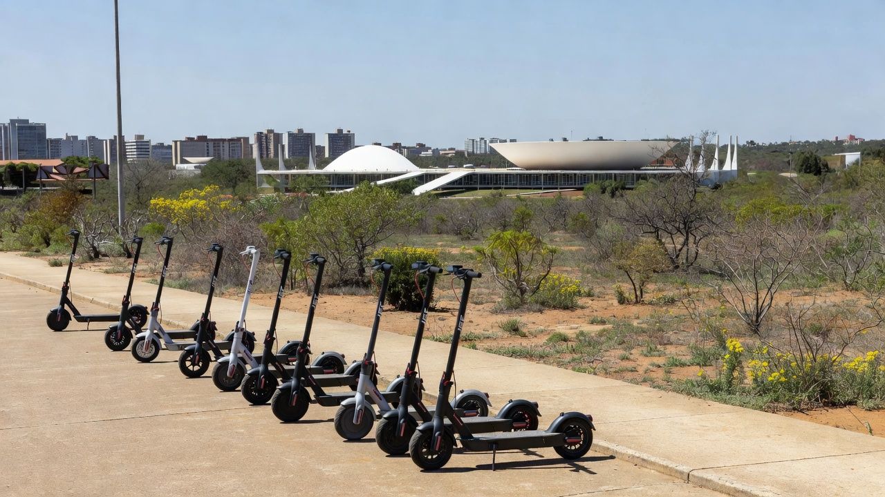 Patínetes elétricos da JET em região urbana do Distrito Federal