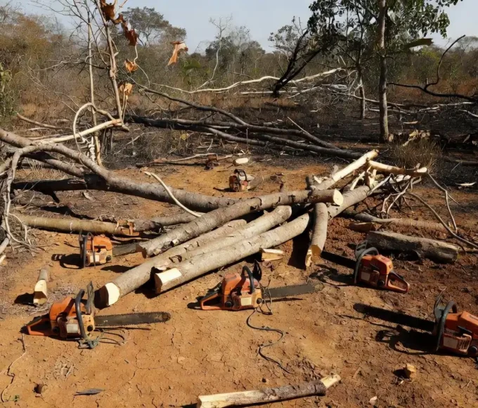 Motosserras apreendidas em desmatamento irregular em Arniqueiras