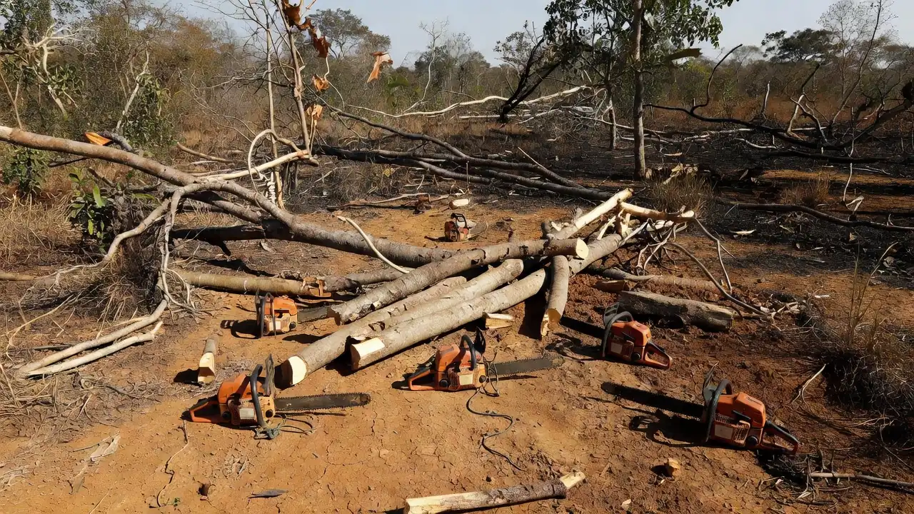 Motosserras apreendidas em desmatamento irregular em Arniqueiras