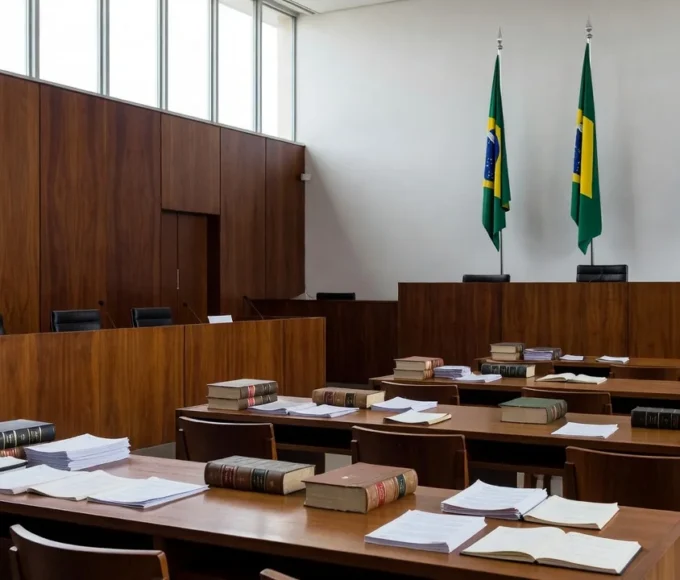 Sala de julgamentos no TJDFT em Brasília com elementos jurídicos
