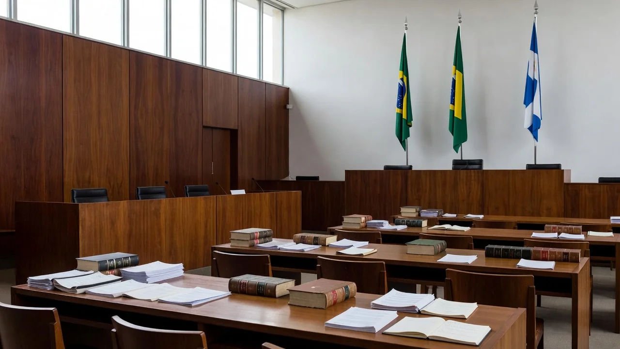 Sala de julgamentos no TJDFT em Brasília com elementos jurídicos